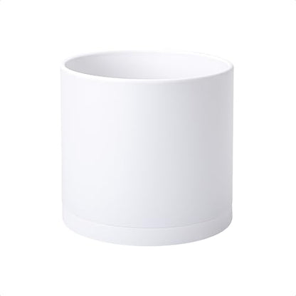 D'vine Dev Plastic Planter Pot with Saucer, 8 in, White, 74-X-A-1 - color: Matte White, size: 8"