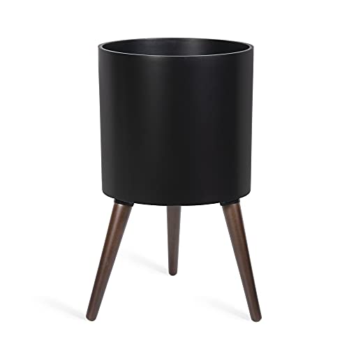 D'vine Dev 12 Inch Planter Pot with Wood Stand, Black, 88-O-C-2 - color: Matte Black, size: Large