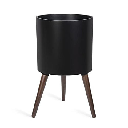D'vine Dev 12 Inch Planter Pot with Wood Stand, Black, 88-O-C-2 - color: Matte Black, size: Large