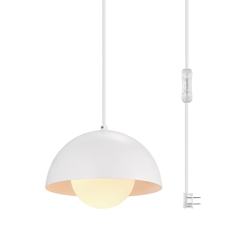 Globe Electric Amelia 1-Light Plug-in Pendant Lighting, Matte White, White Glass Shade, Bulb Not Included - color: Matte White