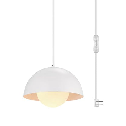 Globe Electric Amelia 1-Light Plug-in Pendant Lighting, Matte White, White Glass Shade, Bulb Not Included - color: Matte White