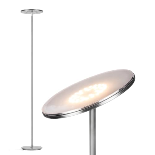 Brightech Sky LED Floor lamp, Torchiere Super Bright Floor Lamp for Living Room Decor & Office - Dimmable, Tall Standing Torch Lamp with Warm Light for Bedroom & Reading - Platinum Silver - color: Platinum Silver