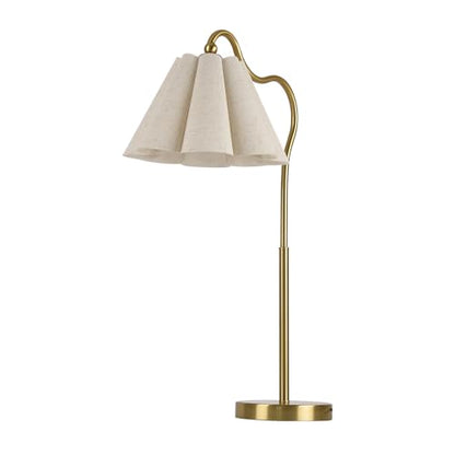 Table Lamp with Beige Pleated Linen Shade, Curved Gold Metal Base, E26 Socket – 23" Tall Modern Bedside Desk Lamp for Bedroom, Living Room, Office – Bulb Not Included - color: Gold
