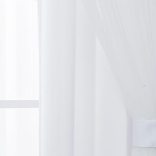 INLINAS Blackout Curtains with Sheer Overlay, Greyish White, 52x63 Inches - color: Greyish White, size: 52"W x 63"L (Pack of 2)