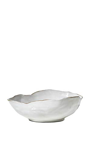 Serene Spaces Living Medium Free-Form Edge Glazed Ceramic Bowl – Stylish Fruit Bowl, Dinnerware, and Decorative Centerpiece for Vintage Weddings and Events, 10.5" Long, 8.5" Wide and 3.5" Tall - color: White, 10.5" Bowl