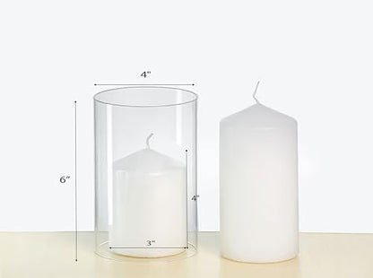 CYS EXCEL 6 PCS (H:6" D:4") Open Ended Clear Glass Hurricane Candleholder Tube Lamp Shade Open Flame Candlestick Holder Chimney Tube Cover Bottomless Cylinder - size: 4" wide x 6" tall