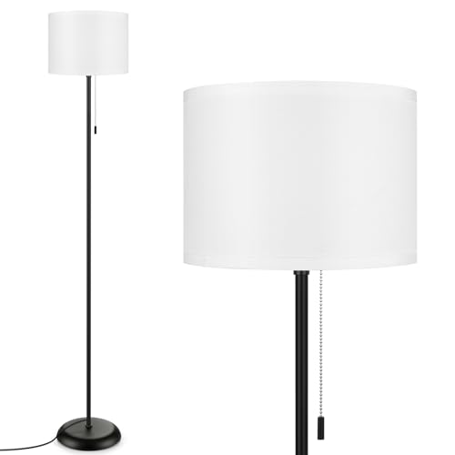 FOLKSMATE Floor Lamp for Living Room, Modern LED Simple Standing Lamps, Minimalist Tall Lamp for Bedroom, Living Room, Office, Kids Room, Reading Light, Black Pole Lamp with White Shade, Without Bulb - color: White