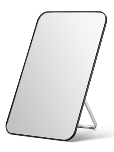 OMIRO 8 x 5 in Desk Makeup Mirror with Stand and Hanging Hole, Black - color: Black, size: 8"L x 5"W