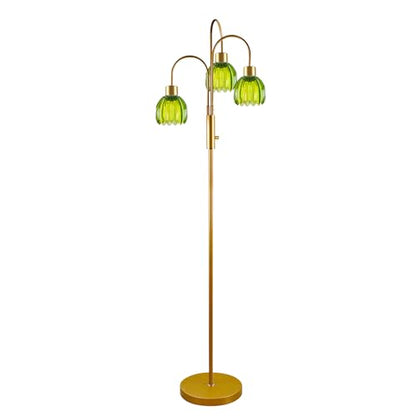 Green Lotus Glass Floor Lamp 3-Light 70" Gold Dimmable Tall Standing Lamp - color: Green Lotus-Gold