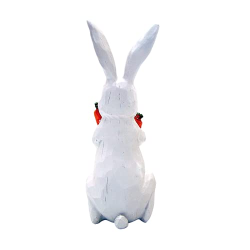 Wowser White Easter Bunny Figurine with Carrot Bundle, 11.5” Freestanding Rabbit Statue, Spring Tabletop & Shelf Decor, Farmhouse Easter Decoration