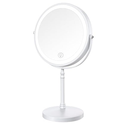 DEIOVWXS Makeup Mirror, Rechargeable Vanity Mirror with 3 Lights, 1X/10X - color: White
