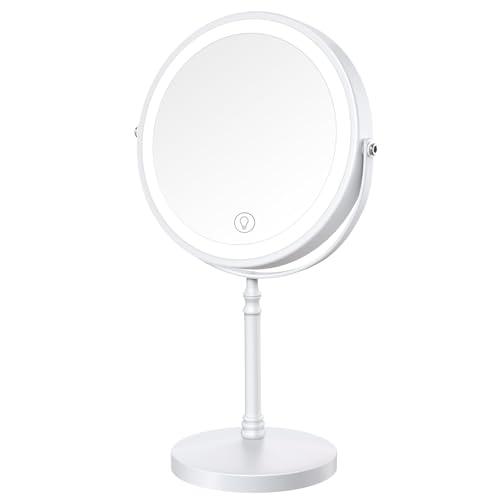DEIOVWXS Makeup Mirror, Rechargeable Vanity Mirror with 3 Lights, 1X/10X - color: White