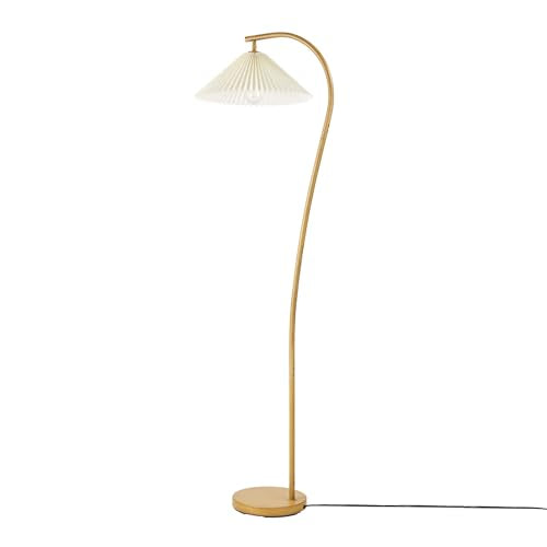 Globe Electric x Novogratz 61000043 62" Floor Lamp, Wood Toned, White Pleated Shade, Pivot Joint on Shade, On/Off Foot Switch, Black Cord, Modern Lighting for Living Room or Office - color: Wood Toned, Evangeline