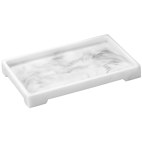 Luxspire Marble Tray for Soap Dispenser Perfume Jewelry, M, Marble White - color: B - White Marble, style: Medium