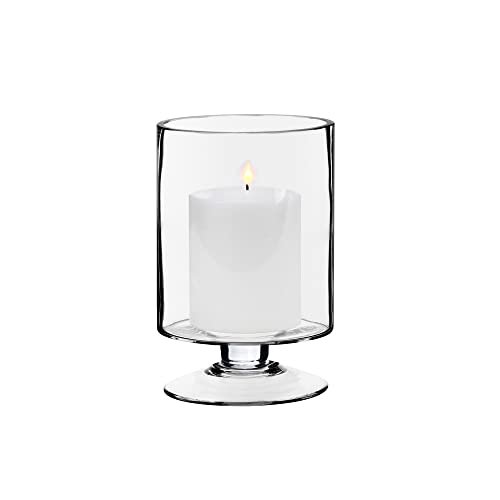 CYS EXCEL Glass Hurricane Pillar Candle Holder (H:8" W:4.75") | Multiple Size Choices Short Stem Candle Centerpieces | Stemmed Glass Cylinder Candle Vase - size: H-8" W-4.75"