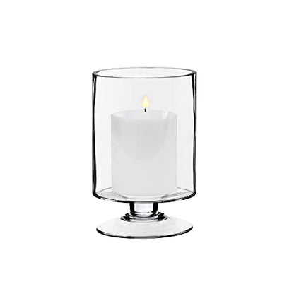 CYS EXCEL Glass Hurricane Pillar Candle Holder (H:8" W:4.75") | Multiple Size Choices Short Stem Candle Centerpieces | Stemmed Glass Cylinder Candle Vase - size: H-8" W-4.75"