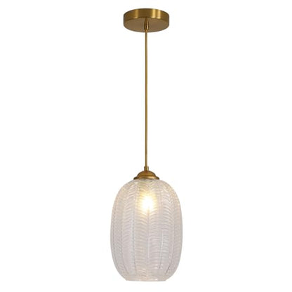 KCO Lighting Clear Glass Globe Pendant Light Ribbed Ceiling Light Brass Pendant Lights Kitchen Island Mid Century Modern Ceiling Hanging Light Gold Single Pendant Light - color: 15cm-Clear