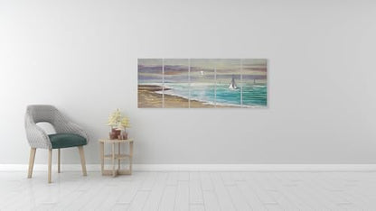 YHSKY ARTS Beach Theme Metal Wall Art - 5 Panels Aluminum Sea Waves Sculpture - color: Beach Wall Art, size: 64x24IN