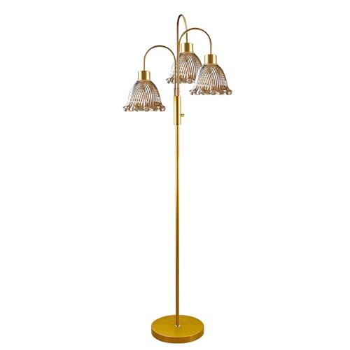Glass Floor Lamp 3-Light 70" Amber Flower Gold Dimmable Tall Standing Lamps - color: Amber Flower-Gold