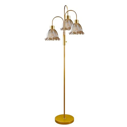 Glass Floor Lamp 3-Light 70" Amber Flower Gold Dimmable Tall Standing Lamps - color: Amber Flower-Gold
