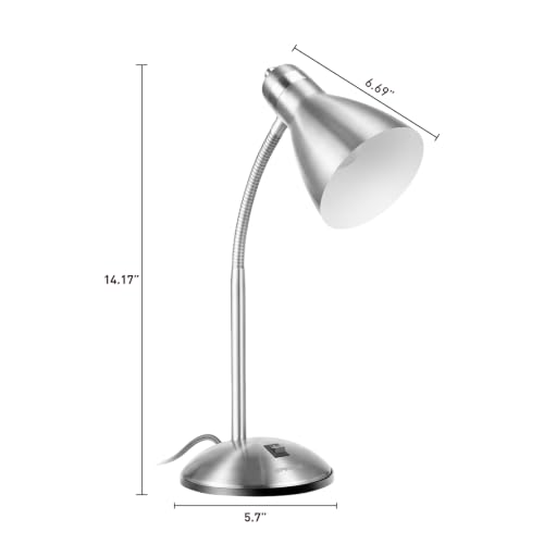LEPOWER Metal Desk Lamp, Adjustable GooseNeck Reading Light for Bedroom - color: Silver
