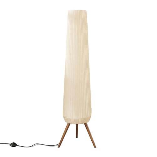 61'' Oatmeal Fabric Pleated Floor Lamp, Walnut Wood Tripod Base