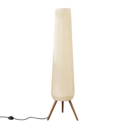 61'' Oatmeal Fabric Pleated Floor Lamp, Walnut Wood Tripod Base