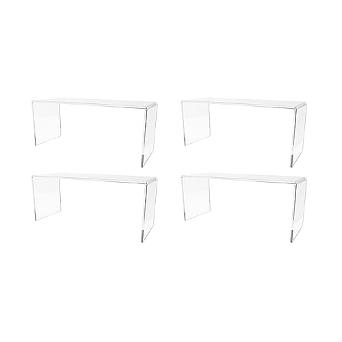 Marketing Holders 4 Pack Acrylic Riser Display Stand Platform Clear 12" x 4.5" Rectangular Tabletop Showcase Pedestal for Collectible Merchandise Figures and Figurines - size: 12"W x 5"H