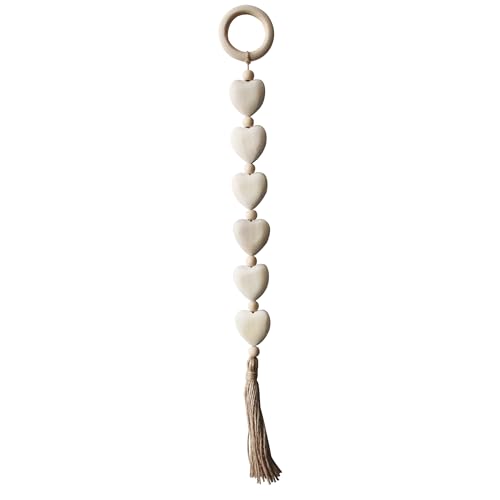 Farmhouse Decor Wall Hanging Decoration Rustic Boho Minimalist Home Accent Wooden Heart Shape with Hang Circular for Door Knob Window Living Room Hanging Ornaments Decor, Long - style: long