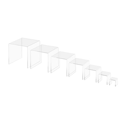 Marketing Holders Acrylic Riser Display Stands 2" Through 8" High 7 Pieces Clear Plastic Countertop Decorative Pedestal Tabletop Showcase for Jewelry Stores and Florists - size: 2"-7" Clear Risers