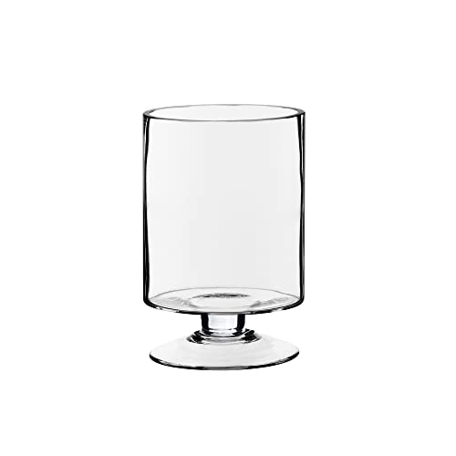 CYS EXCEL Glass Hurricane Pillar Candle Holder (H:8" W:4.75") | Multiple Size Choices Short Stem Candle Centerpieces | Stemmed Glass Cylinder Candle Vase - size: H-8" W-4.75"