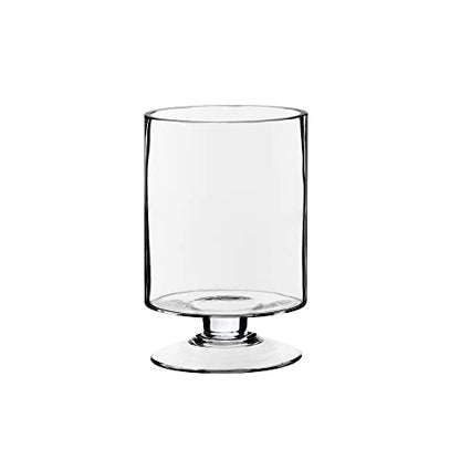 CYS EXCEL Glass Hurricane Pillar Candle Holder (H:8" W:4.75") | Multiple Size Choices Short Stem Candle Centerpieces | Stemmed Glass Cylinder Candle Vase - size: H-8" W-4.75"