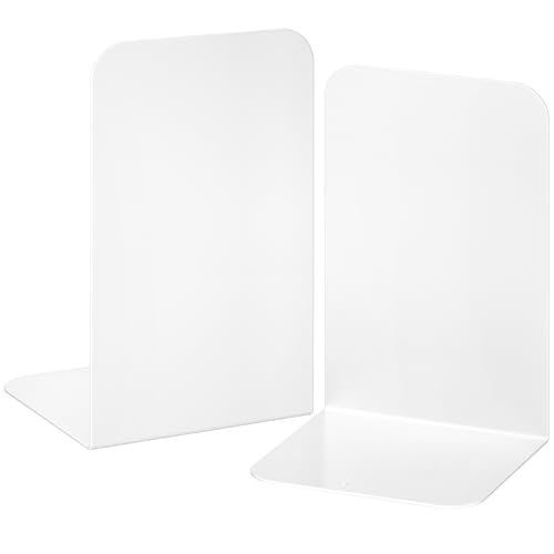 VFINE Bookends 1 Pair, White Metal Book Ends, Bookends for Shelves, Book Stopper for Heavy Books, Book Dividers for Home Office - color: White 1 Pair Bookends