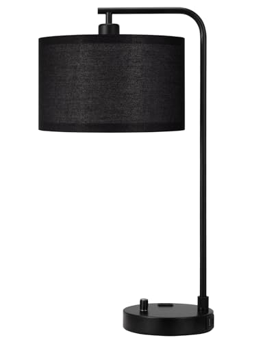 20.7" Tall Table Lamp with USB & Outlet, Fully Dimmable Nightstand Lamp - color: G-Black Shade & Black Base