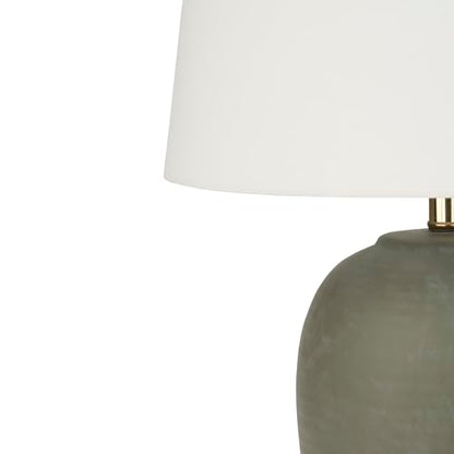 Nourison Home 23" Olive Green Ceramic Pot Table Lamp for Bedroom, Living Room, Dining Office, with White Tapered Drum Shade - color: Dark Green, size: 1 Lamp - Drum Shade