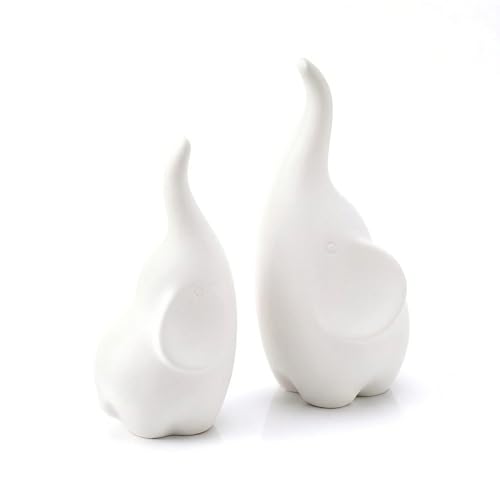 Elephant Decor Ceramic Elephant Statue Home Decor, Pair of Elephant Figurines for Living Room Bookshelf TV Stand Decor, Aesthetic Animal Sculptures Table Centerpiece, Housewarming Gifts (White) - color: White