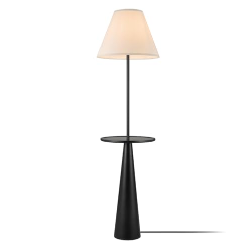 Novogratz x Globe 57" Floor Lamp, Matte Black, Fabric Shade, Built-in-Tray - color: Matte Black (57")