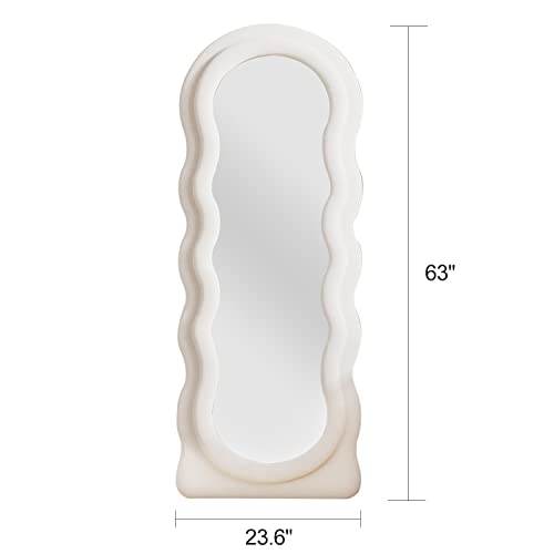 Full Length Mirror Floor Mirror, 63" x 24" Wavy Body Mirror, Standing Mirrors Full Length for Bedroom, Living Room, Cloakroom, Wavy Mirrors, White - color: White-arched