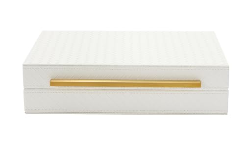 Kingflux White Wooden Keepsake Box With Faux Leather and Brushed Gold Handle, Gift and Storage Box for Vanity, Coffee Table, Shelf, Cosmetic, Jewelry Organizer - color: white