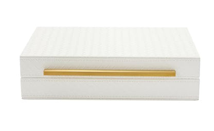 Kingflux White Wooden Keepsake Box With Faux Leather and Brushed Gold Handle, Gift and Storage Box for Vanity, Coffee Table, Shelf, Cosmetic, Jewelry Organizer - color: white