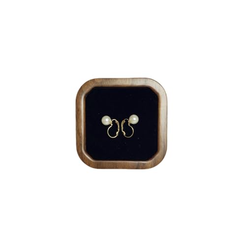 Wooden Jewelry Tray Small Trinket Dish with Velvet Surface Rings Earrings Dish Necklaces Bracelet Organizer Display Tray for Dresser Drawer Tabletop Birthday Gift(Square) - size: Square-Walnut