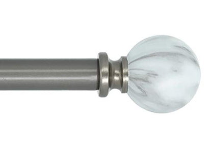 1-Inch Diameter Single Window Treatment Curtain Rod, White Marble Ball Finial, 28-inch to 48-inch Adjustable, Gunmetal - color: Gun Metal, size: 28"-48"