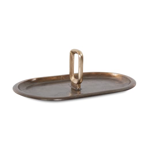 Howard Elliott Collection Golden Ore Oval Tray with Handles, Ombre Gold to Bronze Aluminum Decorative Tray for Coffee Table, Console or Serving Accent, 5.5H x 16W x 10D, Gold Bronze - size: 16" x 10" x 5.5"