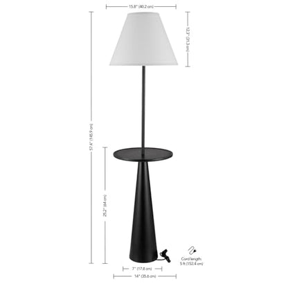 Novogratz x Globe 57" Floor Lamp, Matte Black, Fabric Shade, Built-in-Tray - color: Matte Black (57")
