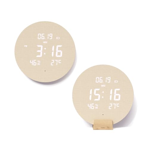 mooas Wood Moon Cordless Digital LED Wall Clock, Date, Temperature/Humidity - color: Wood Moon (Cordless)