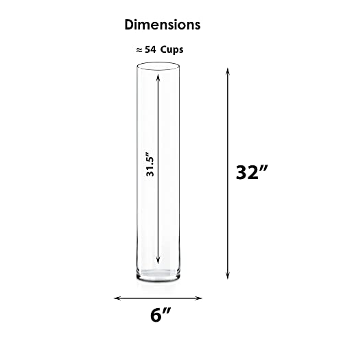 CYS EXCEL Cylinder Clear (H:32" D:6") | Multiple Size Choices Glass Flower Centerpieces | Hurricane Floating Candle Holder Vase, H-32 (GCY122/32) - size: H-32" D-6"