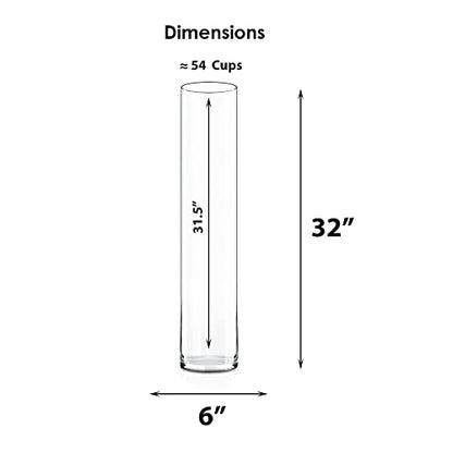 CYS EXCEL Cylinder Clear (H:32" D:6") | Multiple Size Choices Glass Flower Centerpieces | Hurricane Floating Candle Holder Vase, H-32 (GCY122/32) - size: H-32" D-6"