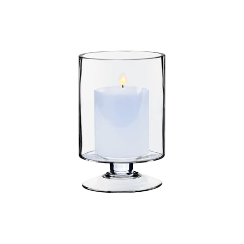 WGVI Clear Glass Pedestal Hurricane Candle Holder, 4.65" W, 7.9" H, Decorative Vase for Pillar Candles, Short Stemmed Candleholder Cylinder, Tabletop Centerpieces, Home Décor, Elegant Design, 1 Piece - size: 8" H