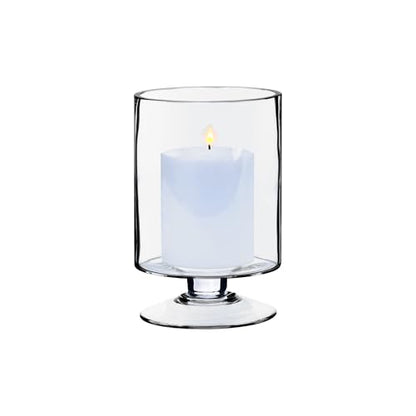 WGVI Clear Glass Pedestal Hurricane Candle Holder, 4.65" W, 7.9" H, Decorative Vase for Pillar Candles, Short Stemmed Candleholder Cylinder, Tabletop Centerpieces, Home Décor, Elegant Design, 1 Piece - size: 8" H