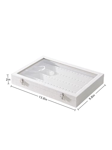 Coward Earring Organizer Tray Box, Beige Velvet Earring Jewelry Display Storage Tray Case with Transparent Glass Lid for Home Drawer or Shop Selling - color: Beige Velvet, size: Earring Box
